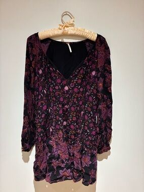 Free People Floral V-Neck Tunic Top